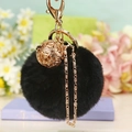 Porte-clés pompon noir en fausse fourrure avec cloche dorée pour sac à main - Emballage unique en sac OPP / Boule De Poils Gongling Noire