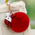 Porte-clés créatif avec un grand pompon rouge en peluche et des cloches bicolores - Emballage unique en sac OPP / Cloche Rouge Blanche + Rouge Vif