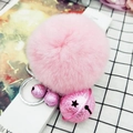 Porte-clés pompon rose avec cloches à motif d'étoiles pour sac à main - Emballage unique en sac OPP / Cloche Rose Mat + Rose