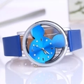 Blue Mickey Mouse silhouette watch with rhinestones and a blue leather strap - Blue