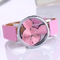 Pink leather strap watch with Mickey silhouette dial and rhinestone hour markers - Pink