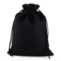 Black drawstring burlap pouch for jewelry storage made of durable textured fabric - Black
