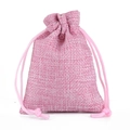 Pink linen drawstring pouch for jewelry and cosmetics storage with woven texture - 10*14cm / Pink