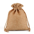 Brown jute drawstring bag for jewelry storage with clear fabric texture - Medium Coffee
