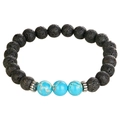 8mm schwarzes Lava-Stein Armband mit Türkis-Perlen für Yoga und Energie-Ausgleich - 8mm Schwarzer Lavastein mit Blauem Türkis Stil