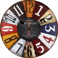14-inch vintage round wooden wall clock with multi-color patchwork and antique design - Colorful Numbers