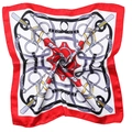 Equestrian theme square satin scarf with red and gold horsebit patterns for professional wear - Red Chain