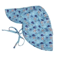 Close-up of sky blue baby sun hat with whale print and protective long neck flap - Octopus (Blue Nautical)