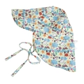 Detail of kids sun hat with neck flap featuring sea life print and chin strap - Small (44-48cm) / Crab (Light Green)
