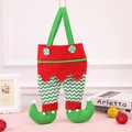 Christmas elf pants gift bag for wine bottles and candy with red and green festive colors - Green Wave Style