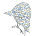 Detail of baby sun hat with neck flap featuring cartoon whale prints and wave patterns - Whale Print