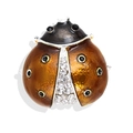 Chic ladybug brooch with orange enamel and sparkling black and white crystals - Coffee