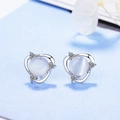 Elegant silver flower stud earrings with round opal stone and white zircon accents - Copper / White Cat's Eye