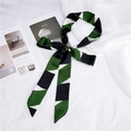 Polka dot skinny silk scarf in dark green and white geometric stripe for women - Green Stripe Color Block