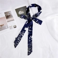 Dark blue skinny silk scarf featuring white star and constellation patterns - Starry Sky