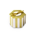 Mini hexagonal gift box with gold and white vertical stripes and a gold bow tie knot - Gold Striped