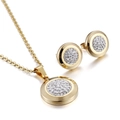 Elegant gold round crystal pavé necklace and stud earrings jewelry set for women - Micro Pave Round Necklace and Earrings Set (KS40637-Z) / Gold