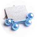 Macro shot of sky blue elastic hair tie with four iridescent crackle glass beads - 2-Piece Set / Sky Blue