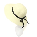 Damen Sommer Strohhut in Cremeweiß mit klassischer schwarzer Schleife und Sonnenschutz - M (56-58cm) / Lange Streamer / Creme
