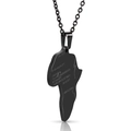 Collar con colgante del mapa de África negro pulido con nombres de ciudades grabados - Negro