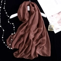 Elegant lightweight solid brown georgette silk scarf for women in a smooth silk texture - Coffee