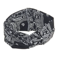 Detail of bohemian black headband with white paisley print and twist knot design - Black