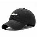 Black washed canvas baseball cap featuring a white shark embroidery on the front - Adjustable (56-60cm) / Washed Black