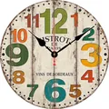 12-inch vintage wooden wall clock with colorful numerals and Bistrot de Paris dial - Colorful Numbers Wood Grain