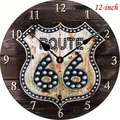 12-inch vintage wood grain wall clock featuring a retro Route 66 industrial design - Route 66