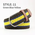 Elastic woven belt in green, blue, and yellow with silver buckle and leather details - Green Blue Yellow (11) / Length 105 Width 3.5