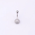 Close-up of silver 316L stainless steel belly ring with clear micro-pave zircon heart - Round Style / Silver