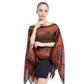 Women's lightweight paisley print chiffon shawl in reddish-brown bohemian style - Metallic Red Black