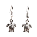 Vintage silver sea turtle drop earrings with detailed shell textures on white background - Turtle