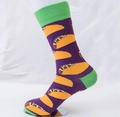 Bunte mittelhohe Baumwollsocken mit lila-grünem Taco-Essen-Muster-Design - EU 41-46 / Lila mit grüner Ferse (Taco-Muster)
