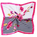 Pink floral and black white striped silk-like square scarf for professional wear - Flower