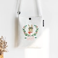 Borsa a tracolla in tela color crema con grafica a forma di coniglio e tracolla - Coniglio