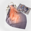 Elegant satin silk square scarf with orange-pink to grey-purple gradient on white handbag - FJ125-3# (Peach/Purple Gradient)
