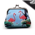 Sky blue flamingo print canvas coin purse with vintage silver metal kiss-lock clasp - Flamingo Pattern 7
