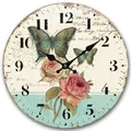 Vintage 12-inch houten wandklok met bloemmotief en stil uurwerk voor decoratie - 30cm / Blauwe Vlinder