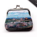 Vintage floral oil painting coin purse with silver metal kiss-lock clasp closure - Ocean Blue No.2 (Orchard Pattern)
