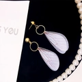 Handmade butterfly wing earrings with red veins, gold ring and delicate pearl accents - White L