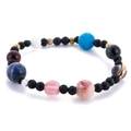 Solar System bracelet with natural lava stone beads and colorful planet gemstones - B0200 Lava Stone Elastic Style / Black/Multicolor
