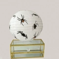 White spherical Halloween paper lantern featuring realistic black spider patterns - 10 inch (25cm) / White Spider Without Tassels