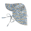Detail of baby sun hat featuring long neck flap and nautical cartoon whale pattern - Small (44-48cm) / Whale (Blue Stripes)