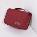 Portable red hanging toiletry bag made of fabric with handle and zipper for travel - Burgundy