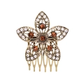 Detail of vintage bronze floral hair comb with amber rhinestones and white pearls - Five-Leaf Flower Style