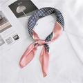 Pink and navy blue polka dot silk scarf with elegant satin finish for women - 70*70cm / Small Dots Pink