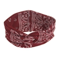 Detail of bohemian dark red knotted headband with classic white paisley print - Burgundy