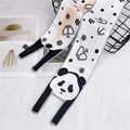 Detail of silk-like neck scarf featuring panda patterns and polka dots for women - Panda Crown / 120cm
