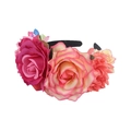 Serre-tête floral avec roses artificielles roses et orange pour fête d'Halloween - Rose Rouge Multicolore
